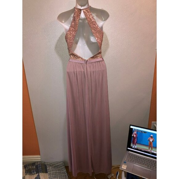 Davids Bridal Size 4 Rose Gold Backless Sleeveless Bridesmaid Maxi Dress Damaged - Picture 13 of 16